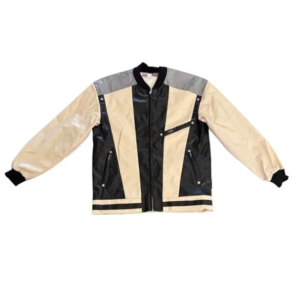 Men's Black and Cream Bomber Jacket - Picture 2 of 6